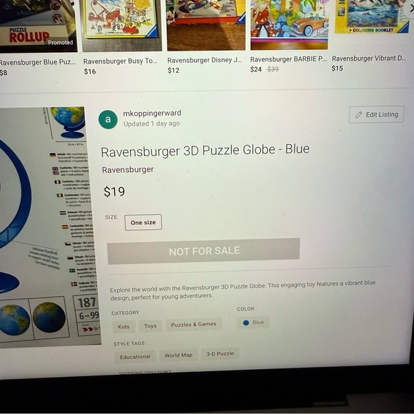 Ravensburger Blue 3D Puzzle Globe - Picture 8 of 9